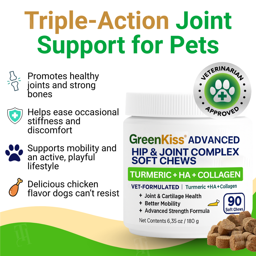 🌟 Official Store | GreenKiss® Advanced Hip & Joint Complex Soft Chews | Turmeric + HA + Collagen