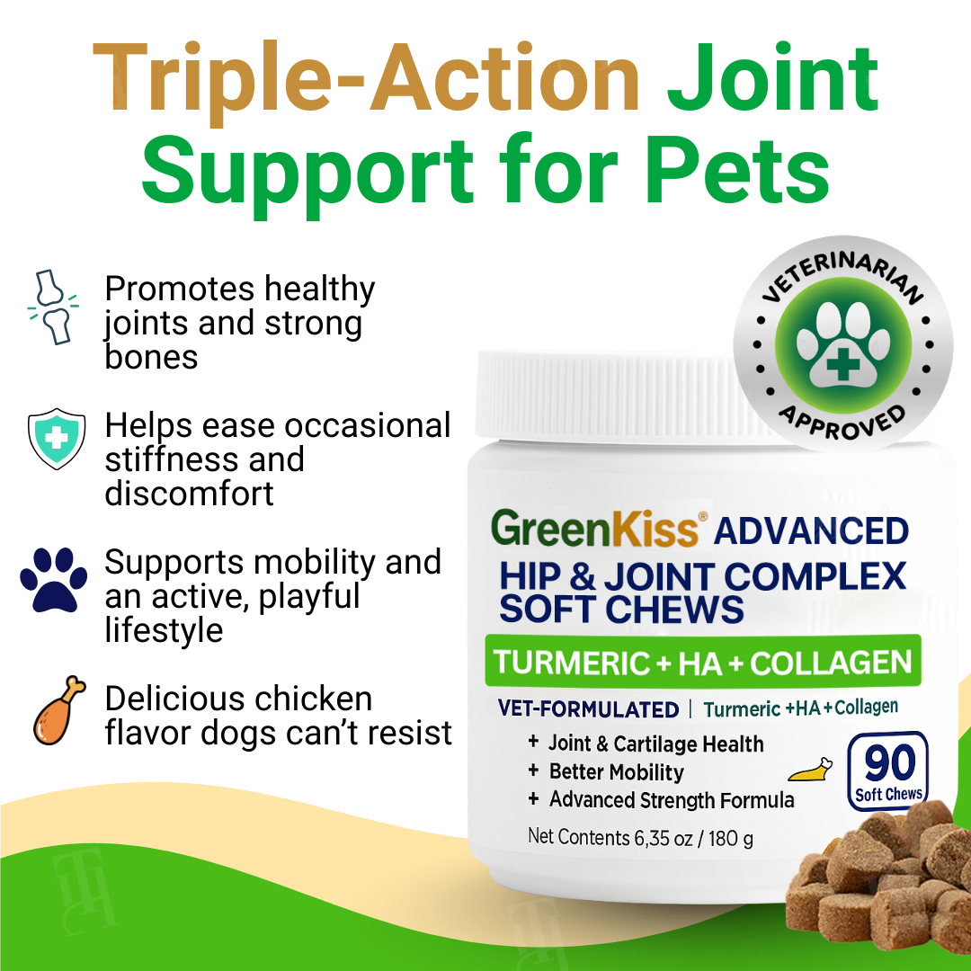🌟 Official Store | GreenKiss® Advanced Hip & Joint Complex Soft Chews | Turmeric + HA + Collagen
