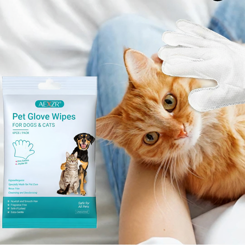 🔥 AEXZR®  Rinse-Free Dog Shampoo Mitts – Hypoallergenic Pet Bath Wipes | 6-Pack for Easy Grooming & Sparkling Clean Fur 🐶✨